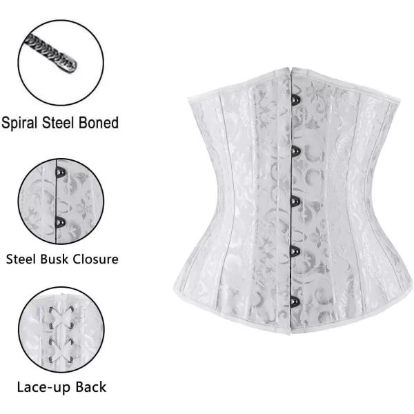 Charmian Womens Double Heavy Spiral Steel Boned Underbust Waist Cincher CorsetWhite