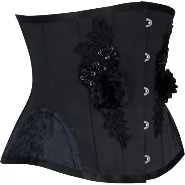 Charmian Womens Embroidery Steel Boned Underbust Waist Training CorsetBlack