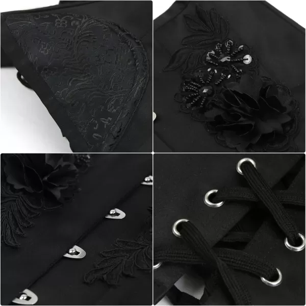 Charmian Womens Embroidery Steel Boned Underbust Waist Training CorsetBlack