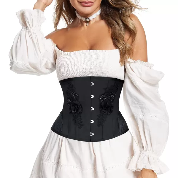 Charmian Womens Embroidery Steel Boned Underbust Waist Training CorsetBlack