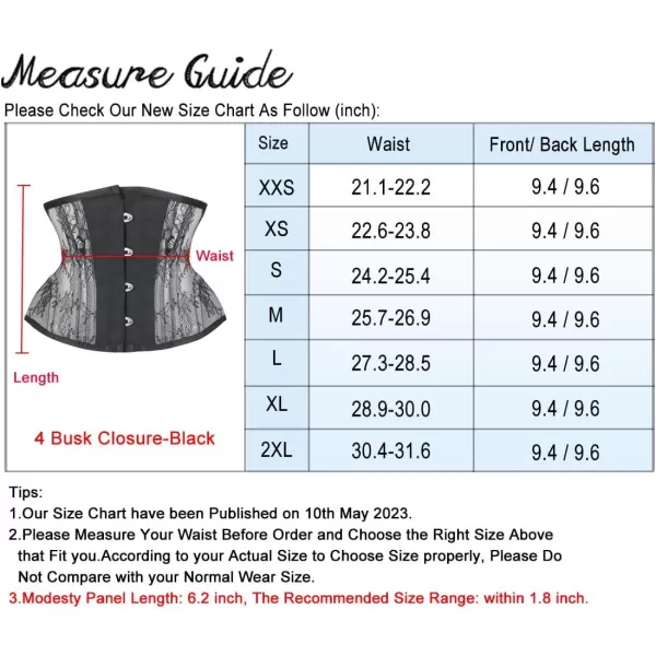 Charmian Womens Floral Lace Mesh Underbust Corset Steel Boned Waist Cincher4 Busk Closureblack