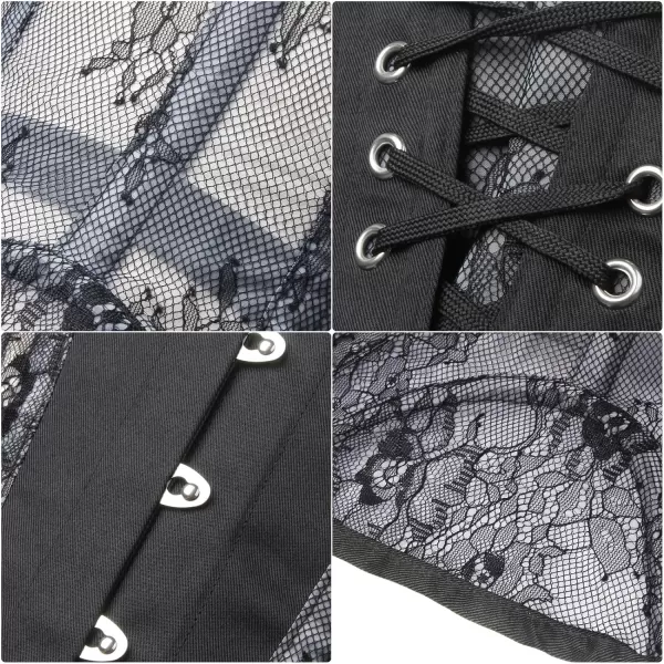 Charmian Womens Floral Lace Mesh Underbust Corset Steel Boned Waist Cincher4 Busk Closureblack