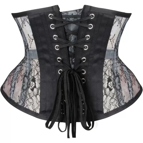 Charmian Womens Floral Lace Mesh Underbust Corset Steel Boned Waist Cincher4 Busk Closureblack