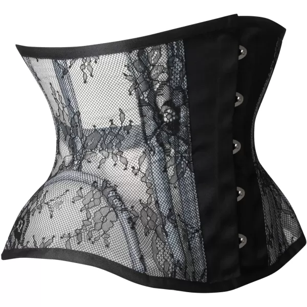 Charmian Womens Floral Lace Mesh Underbust Corset Steel Boned Waist Cincher5 Busk Closureblack