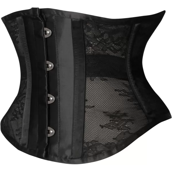 Charmian Womens Floral Steel Boned Mesh Lace Waist Cincher Underbust CorsetBlack