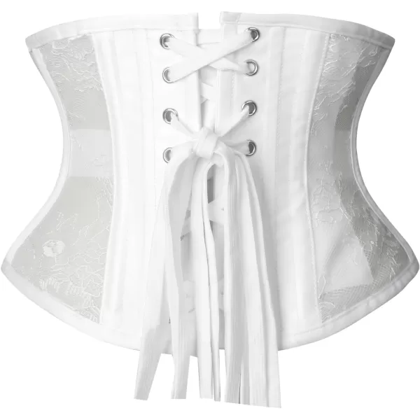 Charmian Womens Floral Steel Boned Mesh Lace Waist Cincher Underbust CorsetWhite