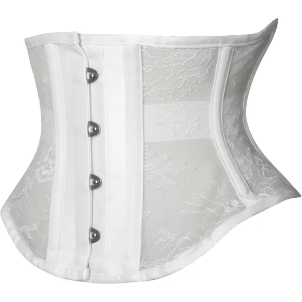 Charmian Womens Floral Steel Boned Mesh Lace Waist Cincher Underbust CorsetWhite