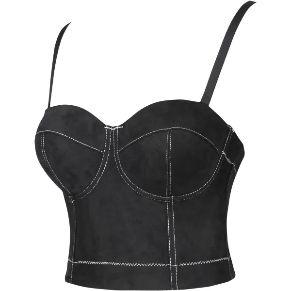 Charmian Womens Gothic Bustier Crop Top Spaghetti Straps Suede Push Up Bra TopCharmian Womens Gothic Bustier Crop Top Spaghetti Straps Suede Push Up Bra Top