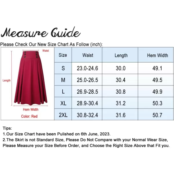 Charmian Womens Gothic Steampunk ALine High Waist Pleated Vintage Maxi SkirtRed