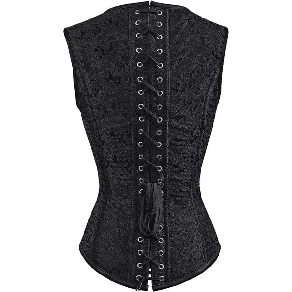 Charmian Womens Gothic Steampunk Brocade Steel Boned Waist Cincher Corset VestBlack