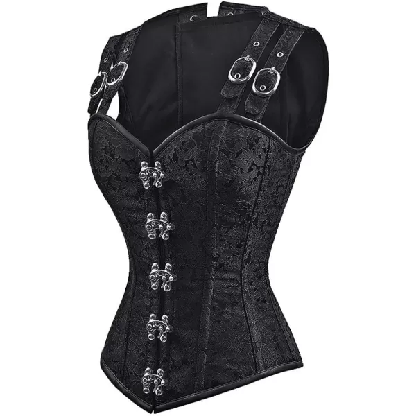 Charmian Womens Gothic Steampunk Brocade Steel Boned Waist Cincher Corset VestBlack