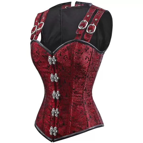 Charmian Womens Gothic Steampunk Brocade Steel Boned Waist Cincher Corset VestRed