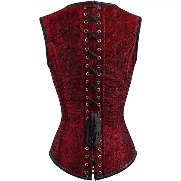 Charmian Womens Gothic Steampunk Brocade Steel Boned Waist Cincher Corset VestRed