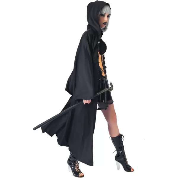 Charmian Womens Medieval Steampunk Gothic Robe Cosplay Hooded Cloak CapeBlack