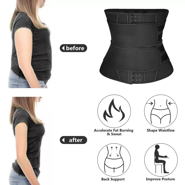 Charmian Womens Neoprene Sauna Waist Trainer Corset for Weight Loss Workout Sweat Belt Trimmer SlimmerBlack