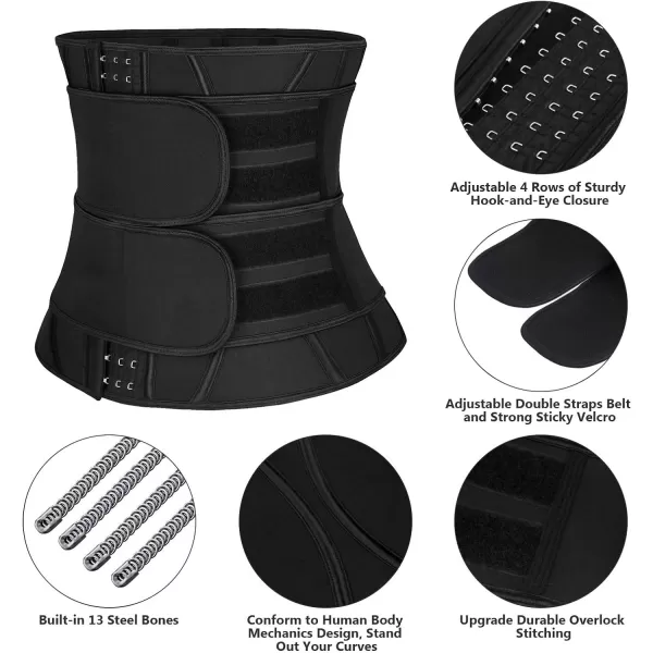 Charmian Womens Neoprene Sauna Waist Trainer Corset for Weight Loss Workout Sweat Belt Trimmer SlimmerBlack