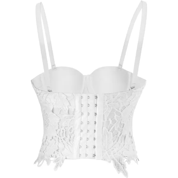 Charmian Womens Punk Goth Floral Lace Bustier Corset Party Bralet Crop TopWhite