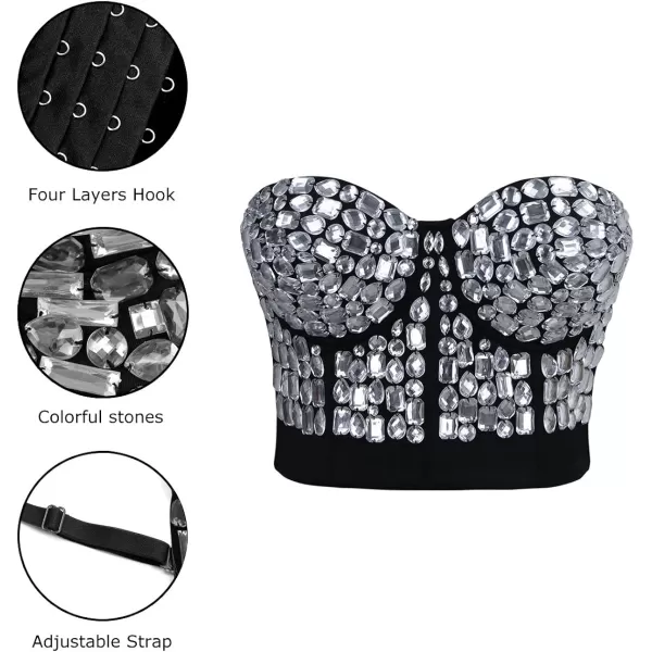 Charmian Womens Punk Rhinestone Push Up Bra Clubwear Party Bustier Crop TopSilver