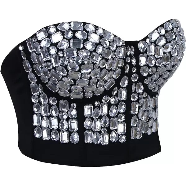 Charmian Womens Punk Rhinestone Push Up Bra Clubwear Party Bustier Crop TopSilver