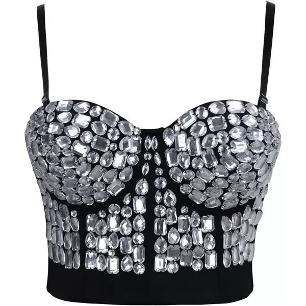 Charmian Womens Punk Rhinestone Push Up Bra Clubwear Party Bustier Crop TopSilver