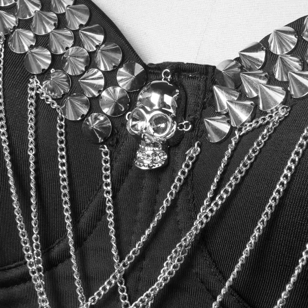 Charmian Womens Punk Rivets Chains Spaghetti Strap Skull Bustier Bra Corset TopCharmian Womens Punk Rivets Chains Spaghetti Strap Skull Bustier Bra Corset Top