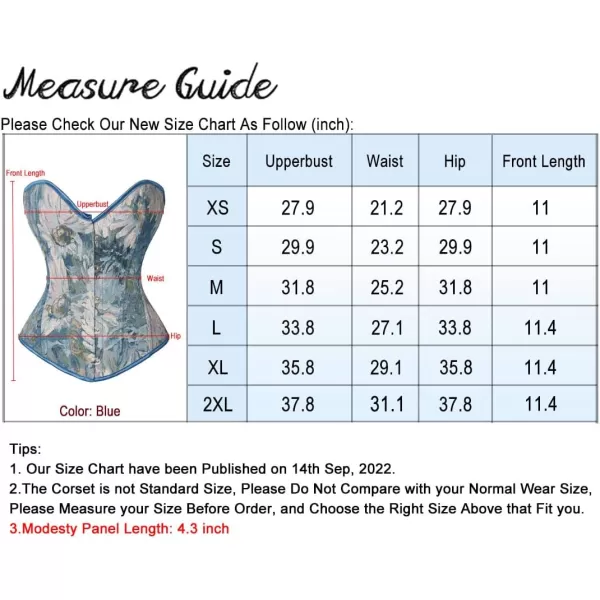 Charmian Womens Renaissance Floral Jacquard Lace Up Overbust Corset Bustier TopBlue