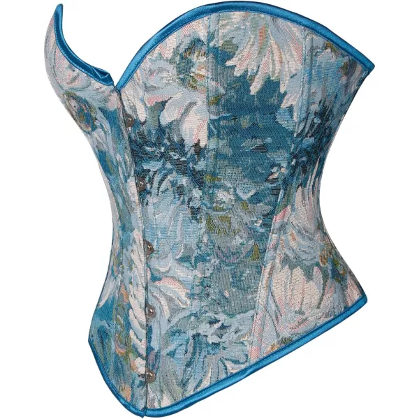 Charmian Womens Renaissance Floral Jacquard Lace Up Overbust Corset Bustier TopBlue