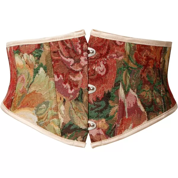 Charmian Womens Renaissance Floral Underbust Corset Lace Up Waist Cincher BeltRed