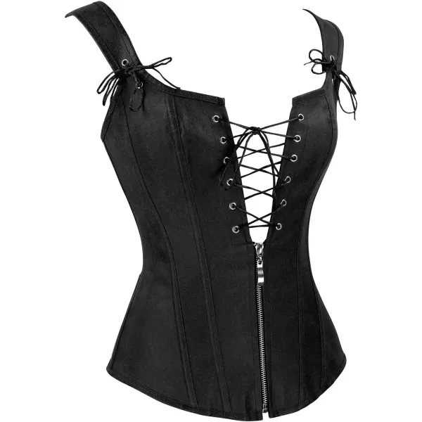 Charmian Womens Renaissance Lace Up Vintage Boned Bustier Corset with GartersBlack