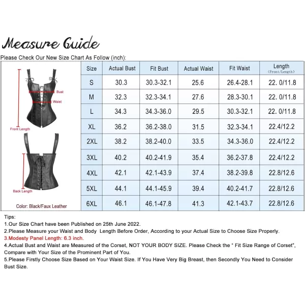 Charmian Womens Renaissance Lace Up Vintage Boned Bustier Corset with GartersBlackFaux Leather