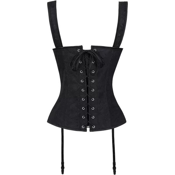 Charmian Womens Renaissance Lace Up Vintage Boned Bustier Corset with GartersBlackFloral