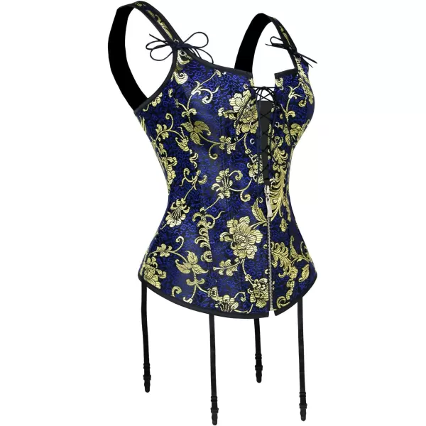 Charmian Womens Renaissance Lace Up Vintage Boned Bustier Corset with GartersBlue