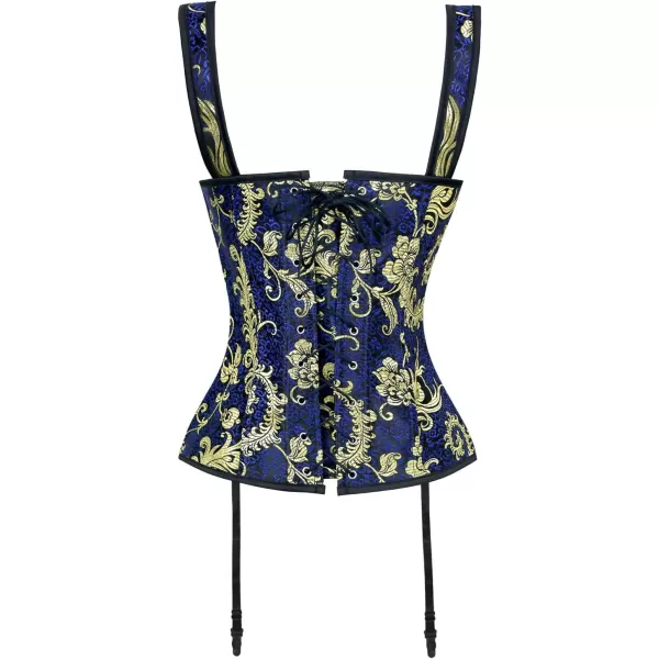 Charmian Womens Renaissance Lace Up Vintage Boned Bustier Corset with GartersBlue