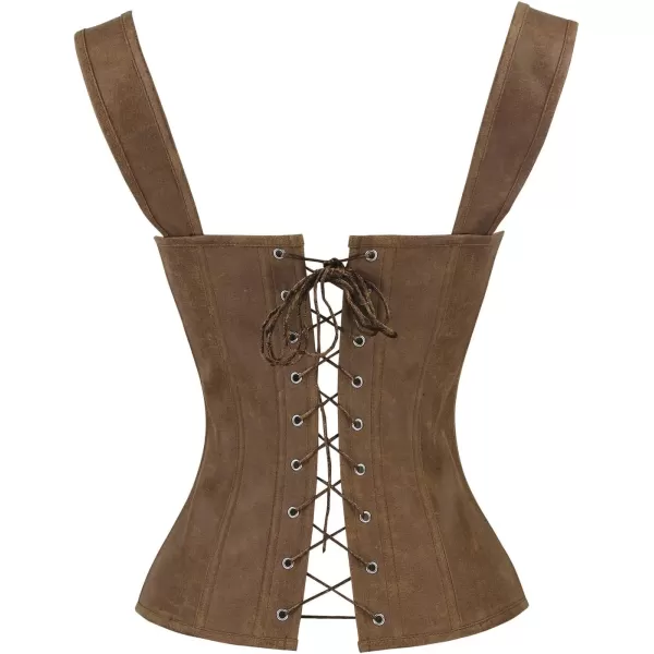 Charmian Womens Renaissance Lace Up Vintage Boned Bustier Corset with GartersBrown