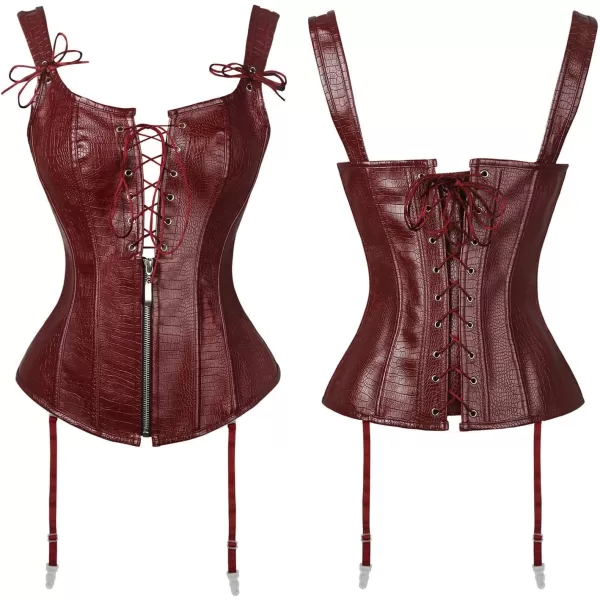 Charmian Womens Renaissance Lace Up Vintage Boned Bustier Corset with GartersBurgundyred