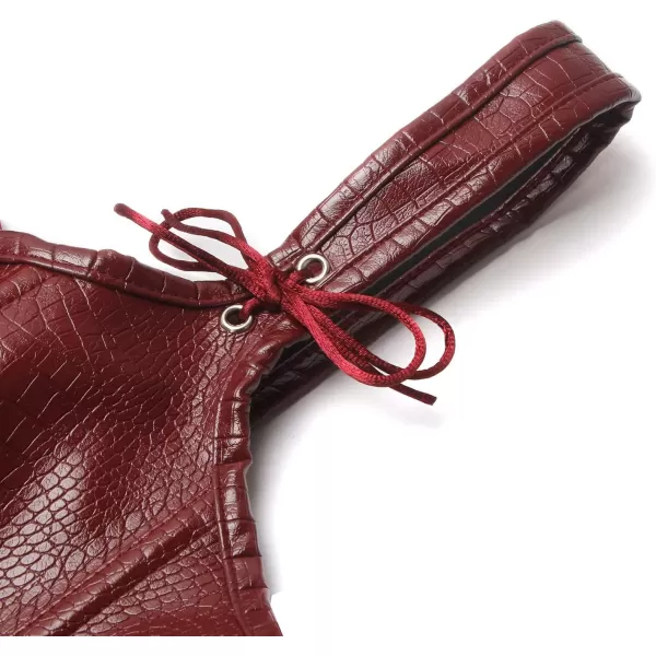 Charmian Womens Renaissance Lace Up Vintage Boned Bustier Corset with GartersBurgundyred