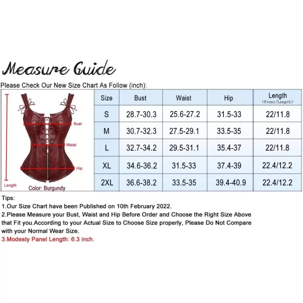 Charmian Womens Renaissance Lace Up Vintage Boned Bustier Corset with GartersBurgundyred