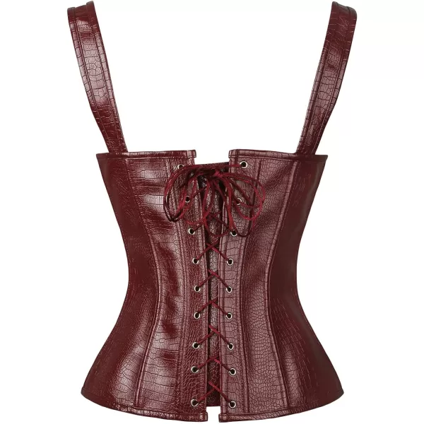 Charmian Womens Renaissance Lace Up Vintage Boned Bustier Corset with GartersBurgundyred
