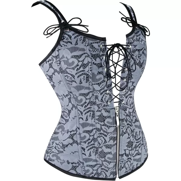 Charmian Womens Renaissance Lace Up Vintage Boned Bustier Corset with GartersGray