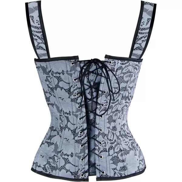 Charmian Womens Renaissance Lace Up Vintage Boned Bustier Corset with GartersGray