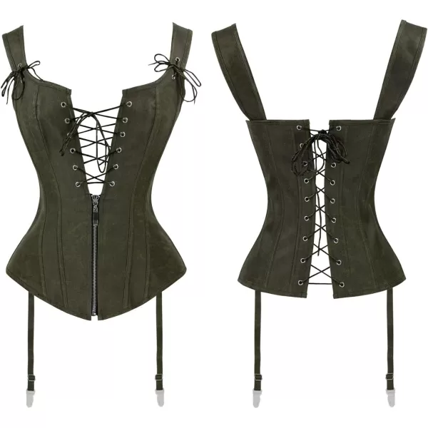 Charmian Womens Renaissance Lace Up Vintage Boned Bustier Corset with GartersOlive