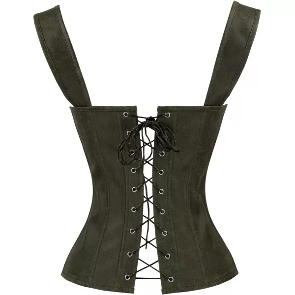 Charmian Womens Renaissance Lace Up Vintage Boned Bustier Corset with GartersOlive