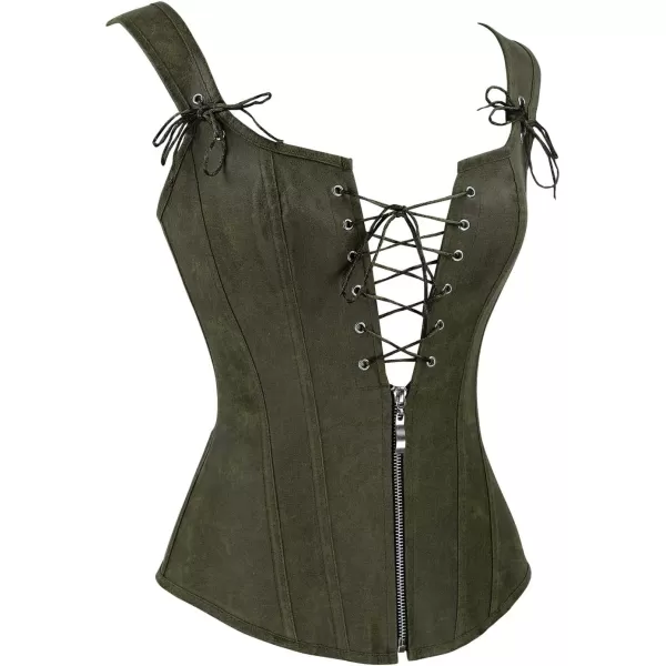 Charmian Womens Renaissance Lace Up Vintage Boned Bustier Corset with GartersOlive