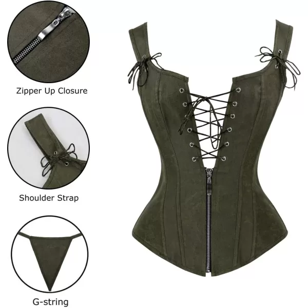 Charmian Womens Renaissance Lace Up Vintage Boned Bustier Corset with GartersOlive