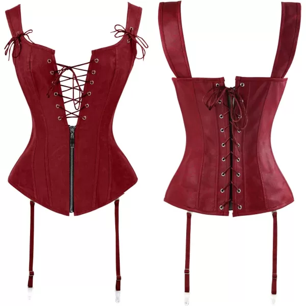Charmian Womens Renaissance Lace Up Vintage Boned Bustier Corset with GartersRed