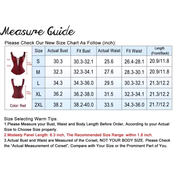Charmian Womens Renaissance Lace Up Vintage Boned Bustier Corset with GartersRed