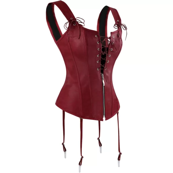 Charmian Womens Renaissance Lace Up Vintage Boned Bustier Corset with GartersRed