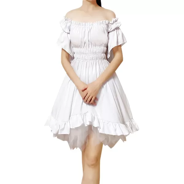 Charmian Womens Renaissance Off Shoulder Puff Sleeve Swing A Line Party DressWhite