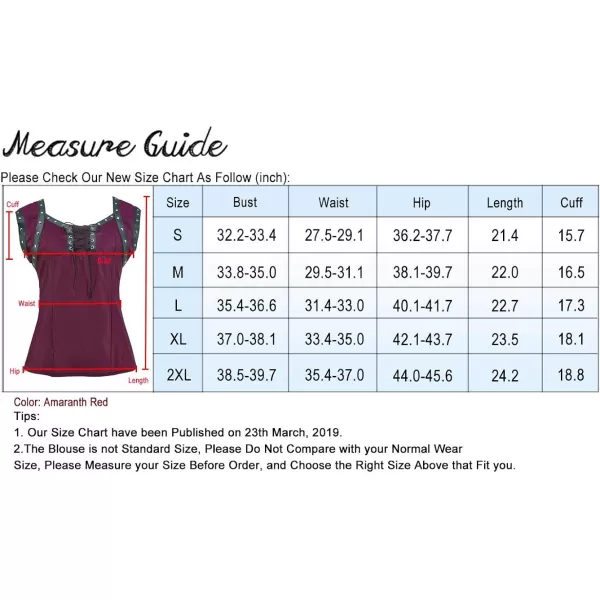 Charmian Womens Retro Gothic Lace Up Sleeveless Patchwork Crepe Casual Blouse TopAmaranth Red