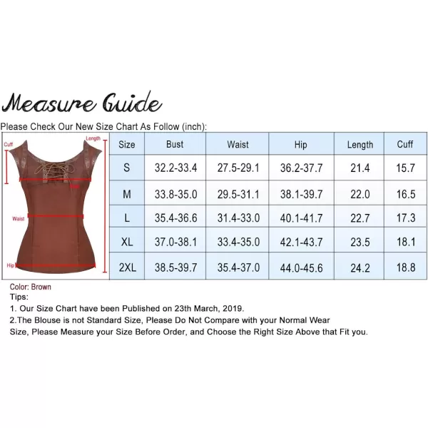 Charmian Womens Retro Gothic Lace Up Sleeveless Patchwork Crepe Casual Blouse TopBrown